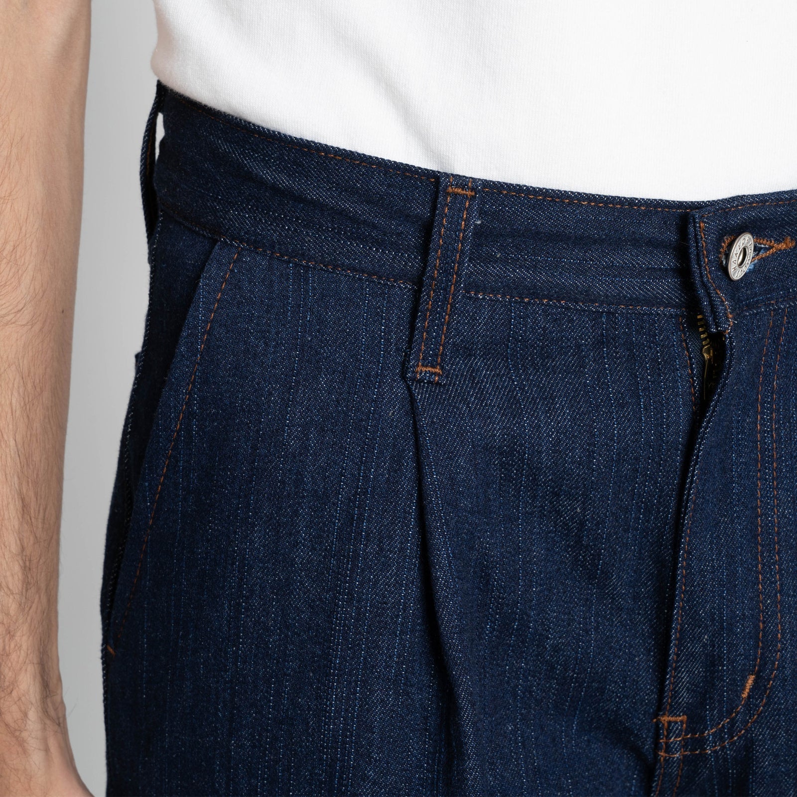Pleated Trouser - Vertical Slub Denim - Indigo