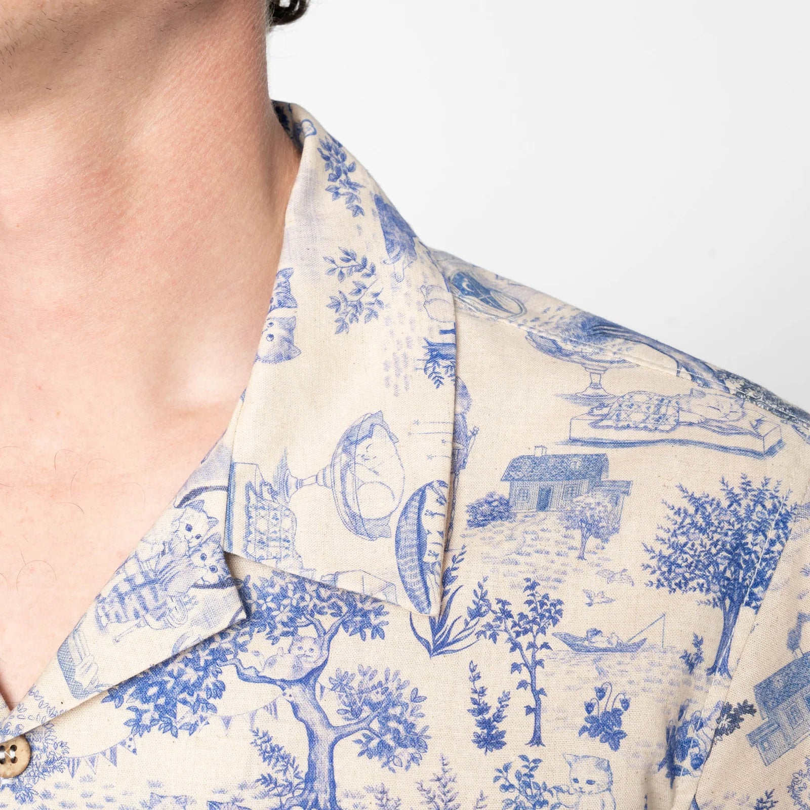Aloha Shirt - Linen Cats - Blue