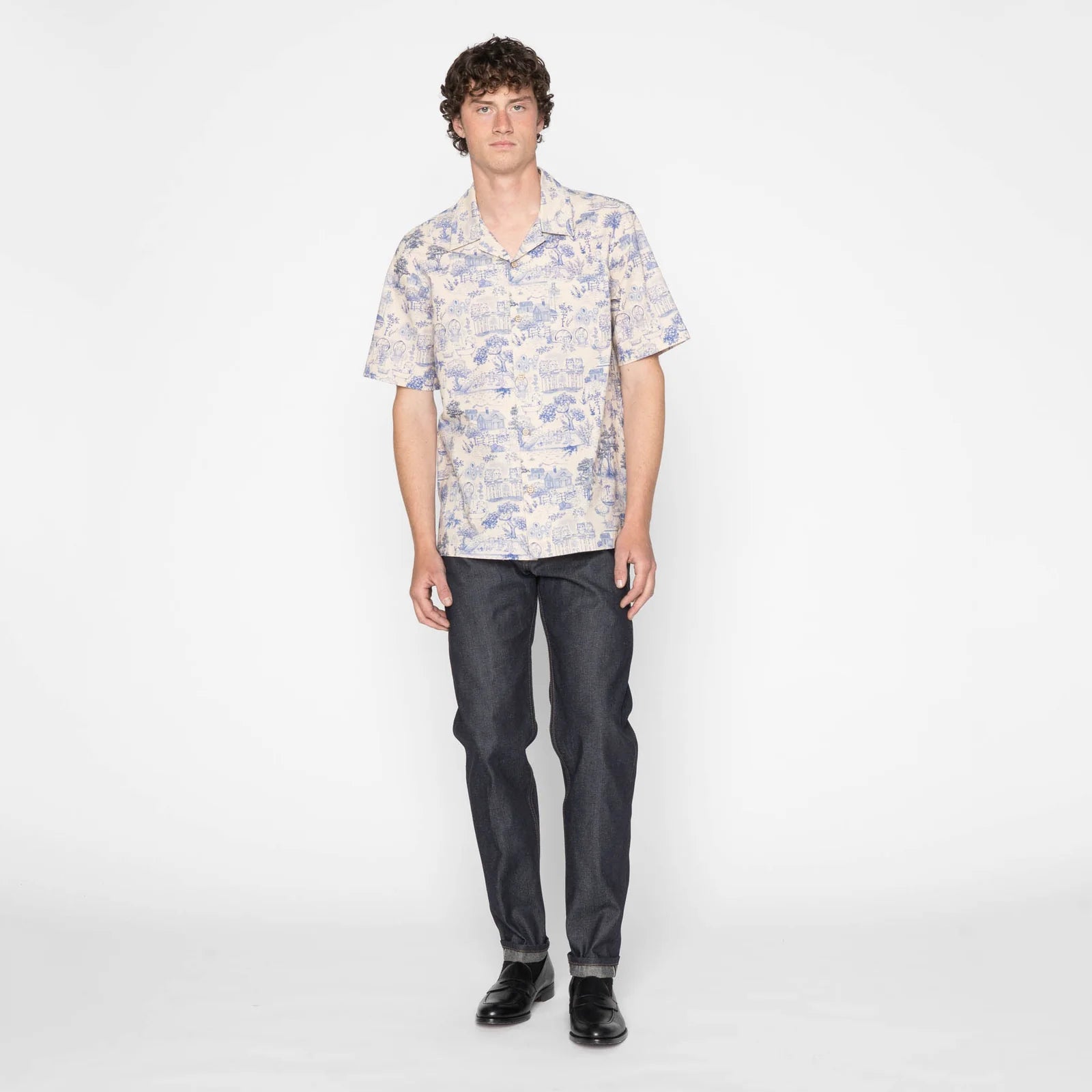 Aloha Shirt - Linen Cats - Blue