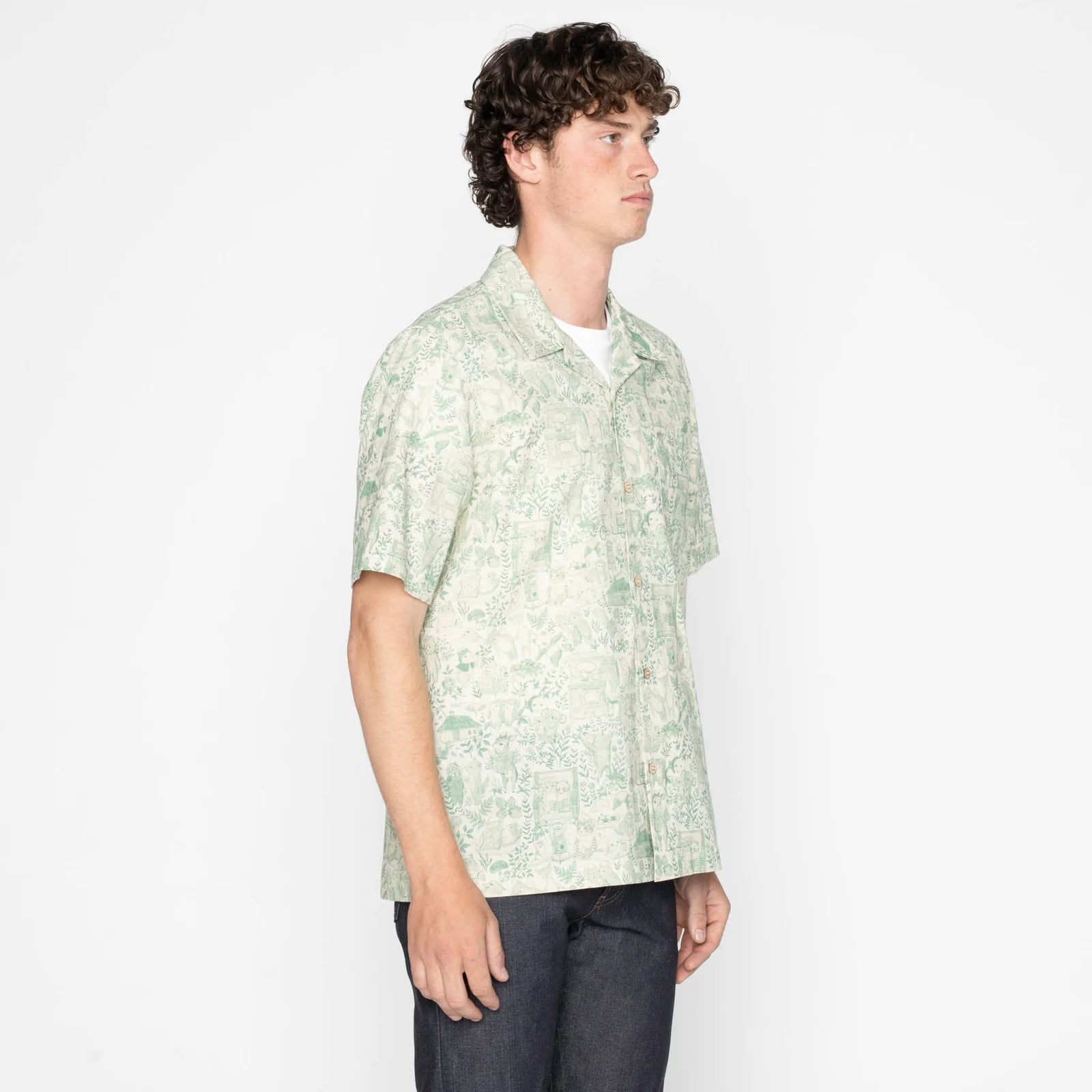 Aloha Shirt - Linen Animals - Green