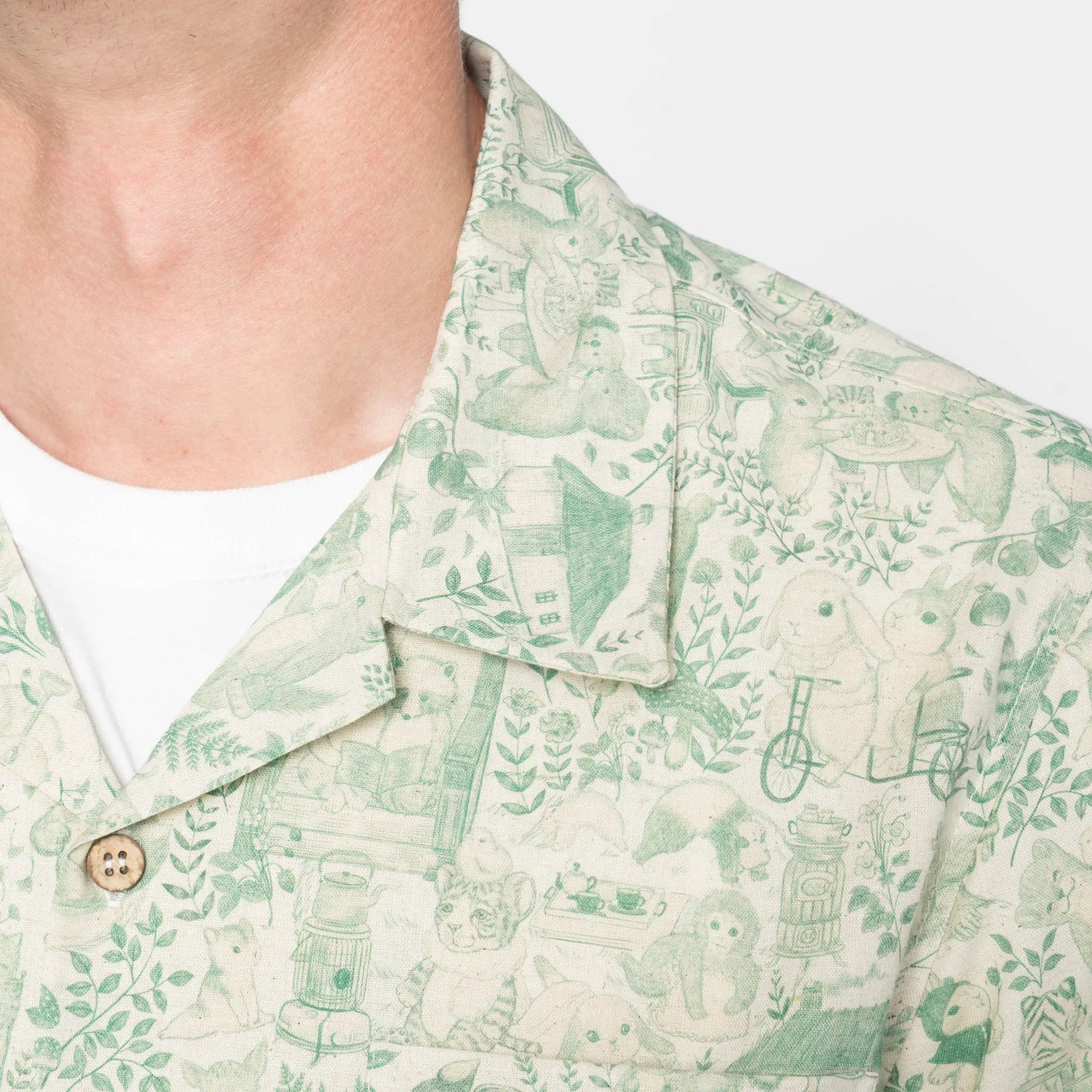 Aloha Shirt - Linen Animals - Green