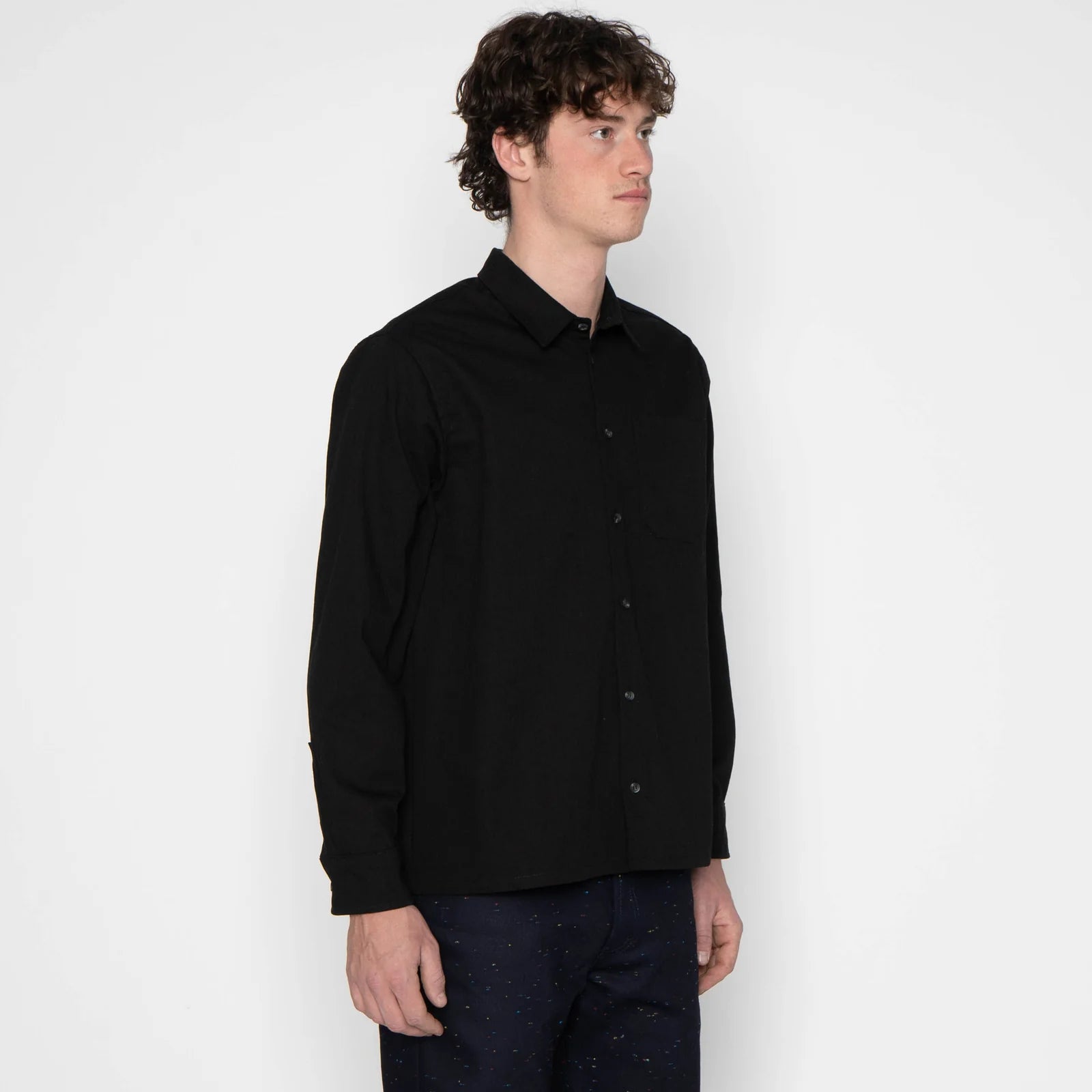 True Shirt - Black Herringbone Denim
