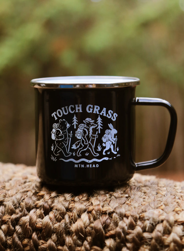 Enamel Camp Mug - Black - Touch Grass – MTN.HEAD