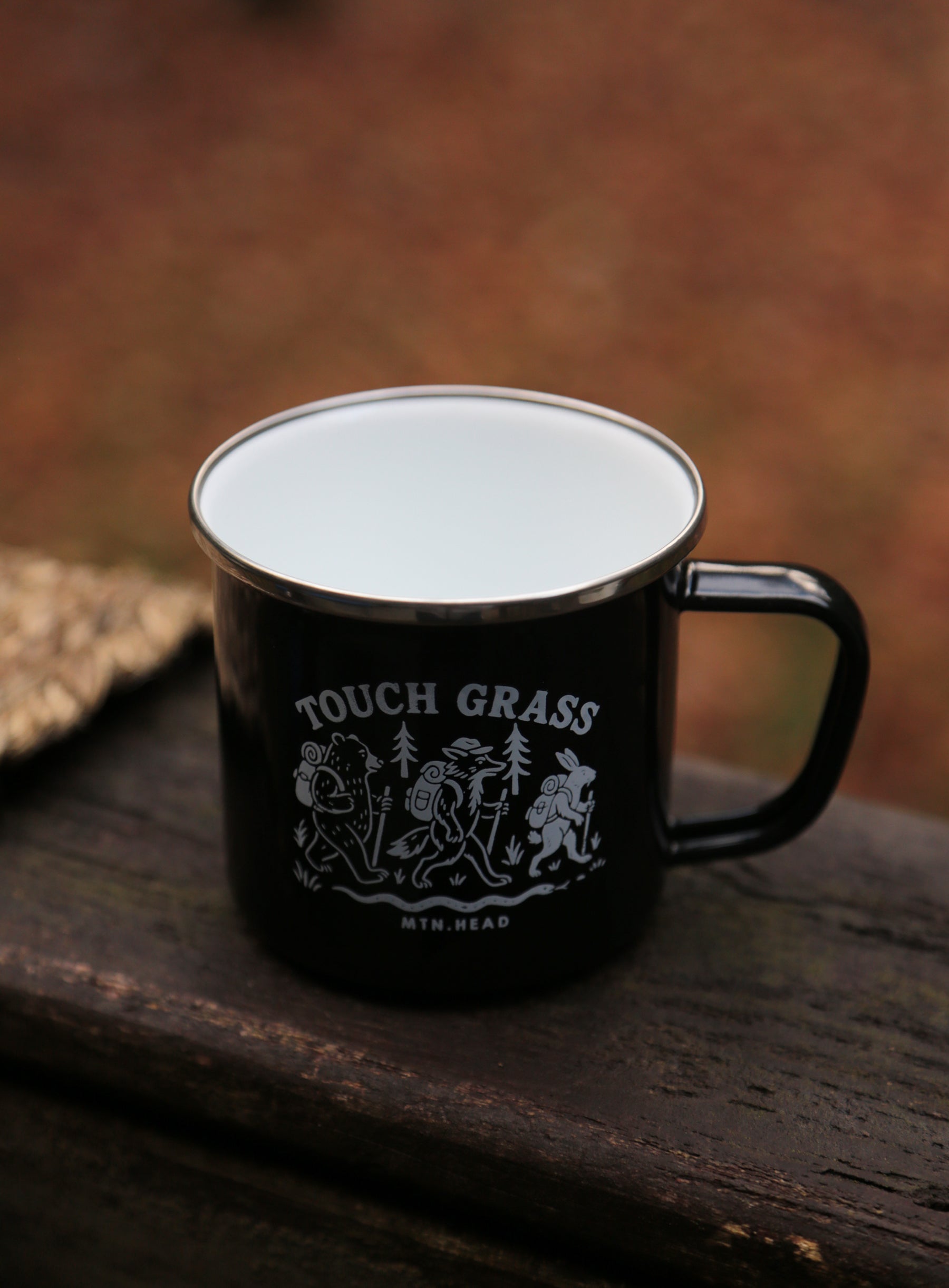 Enamel Camp Mug - Black - Touch Grass