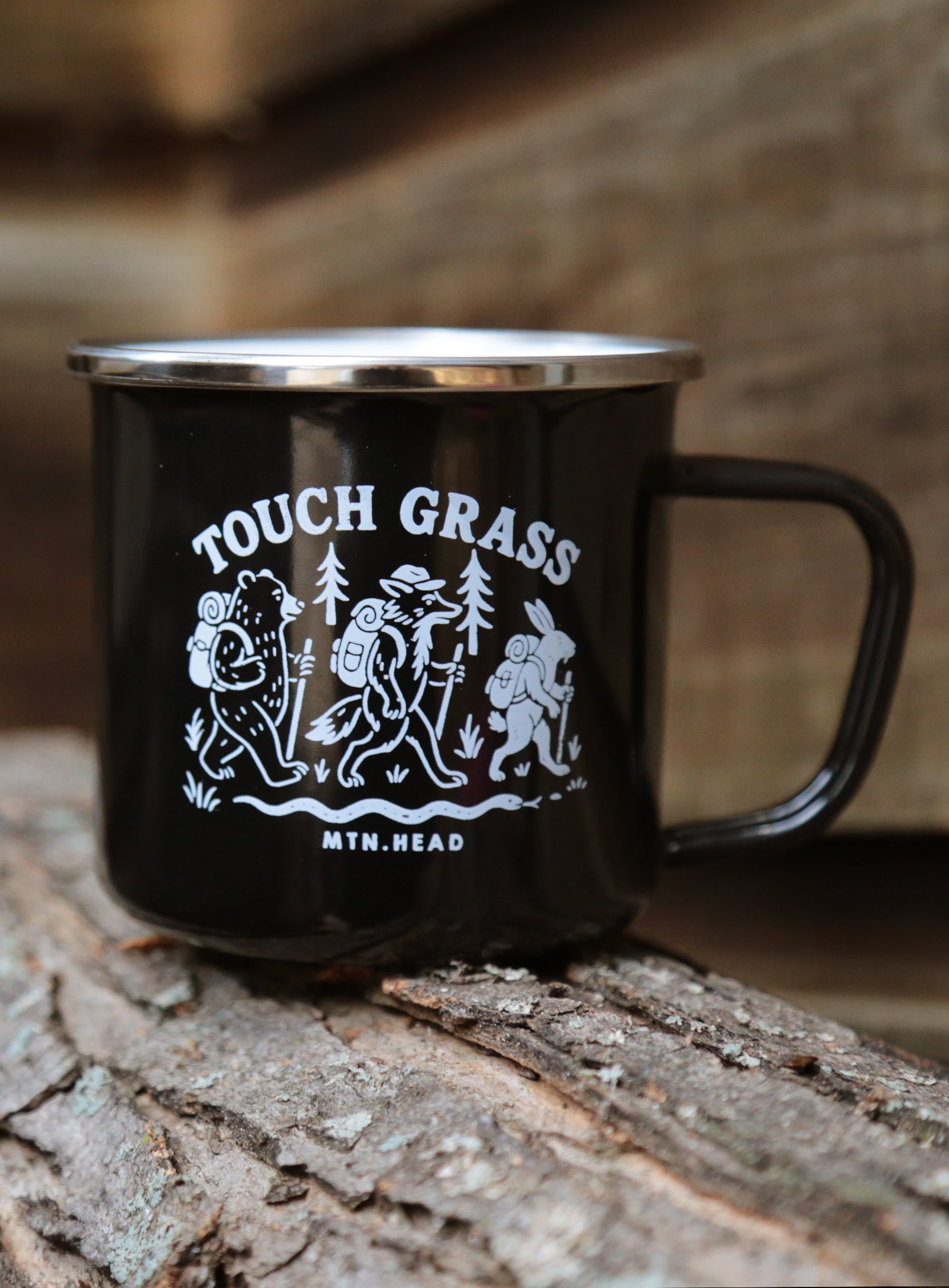 Enamel Camp Mug - Black - Touch Grass