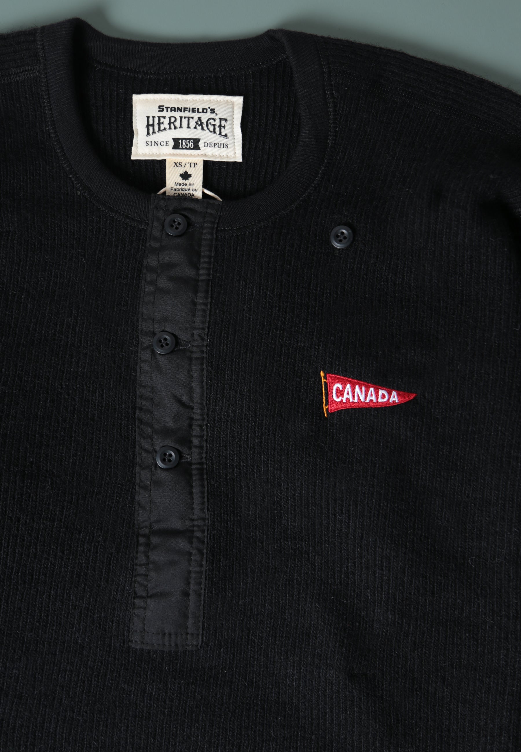 Heavyweight Wool Henley - Black - Stanfields Collab