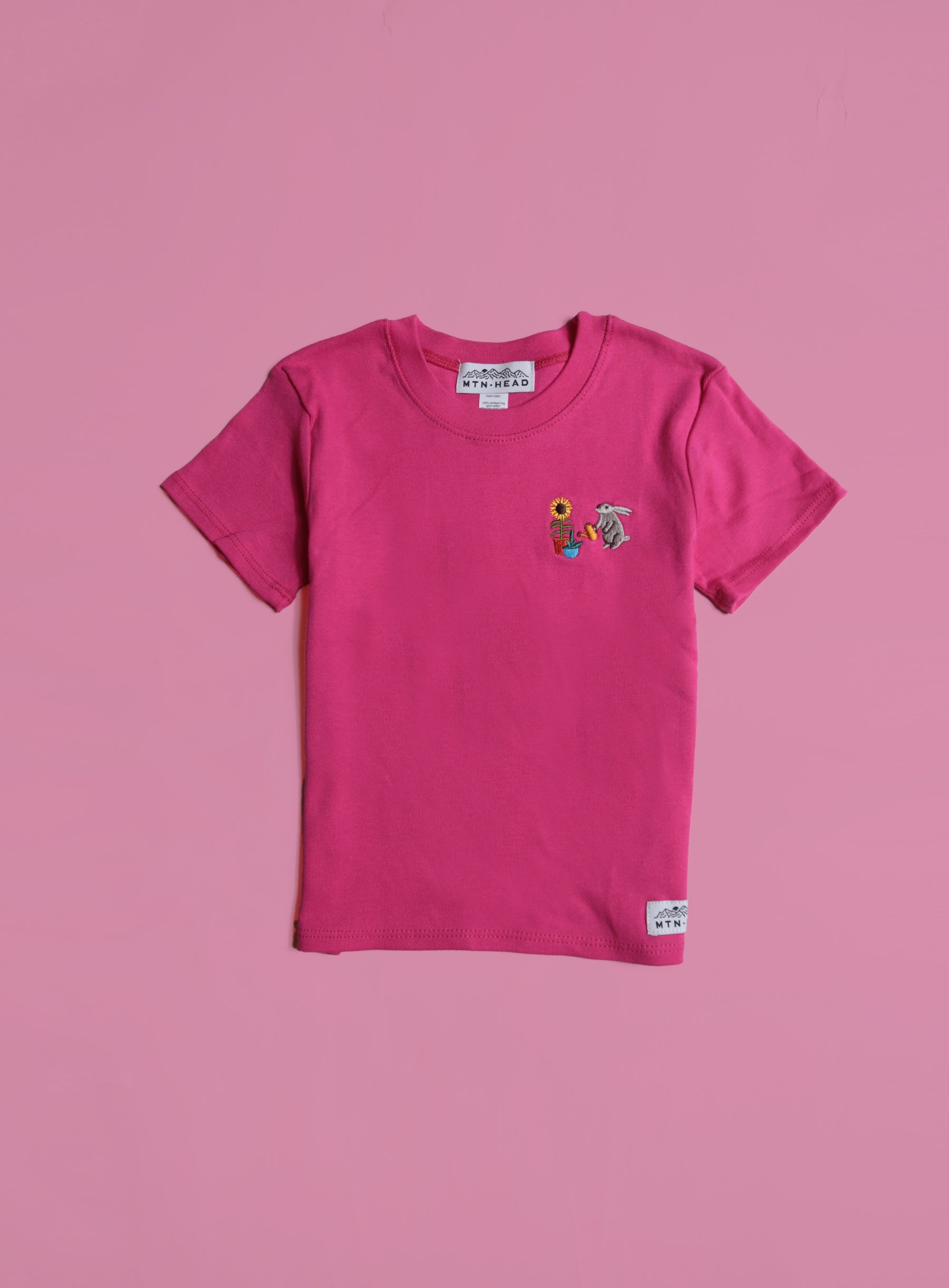 Baby/Kids Tee - Hot Pink - Sunflower Bunny Embroidery