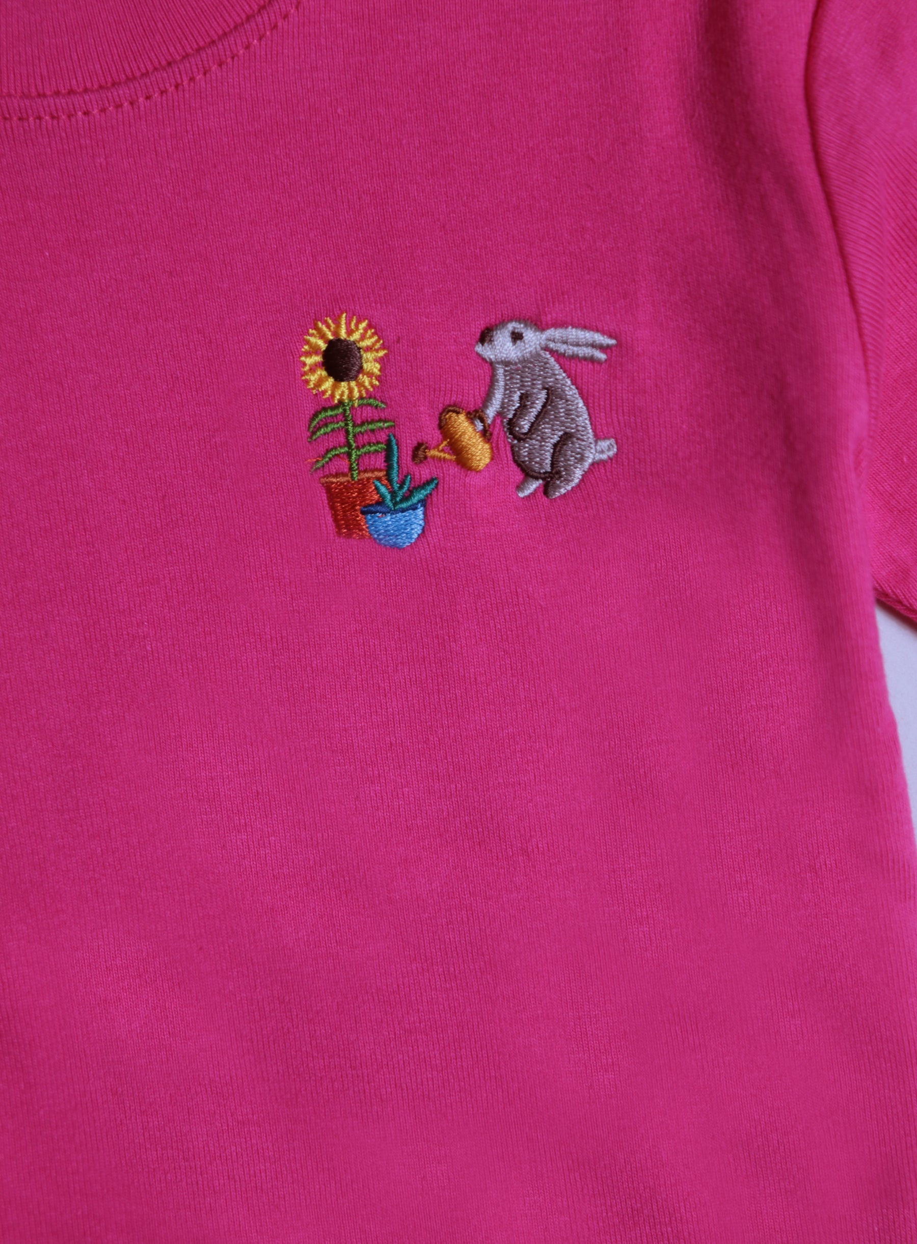 Baby/Kids Tee - Hot Pink - Sunflower Bunny Embroidery
