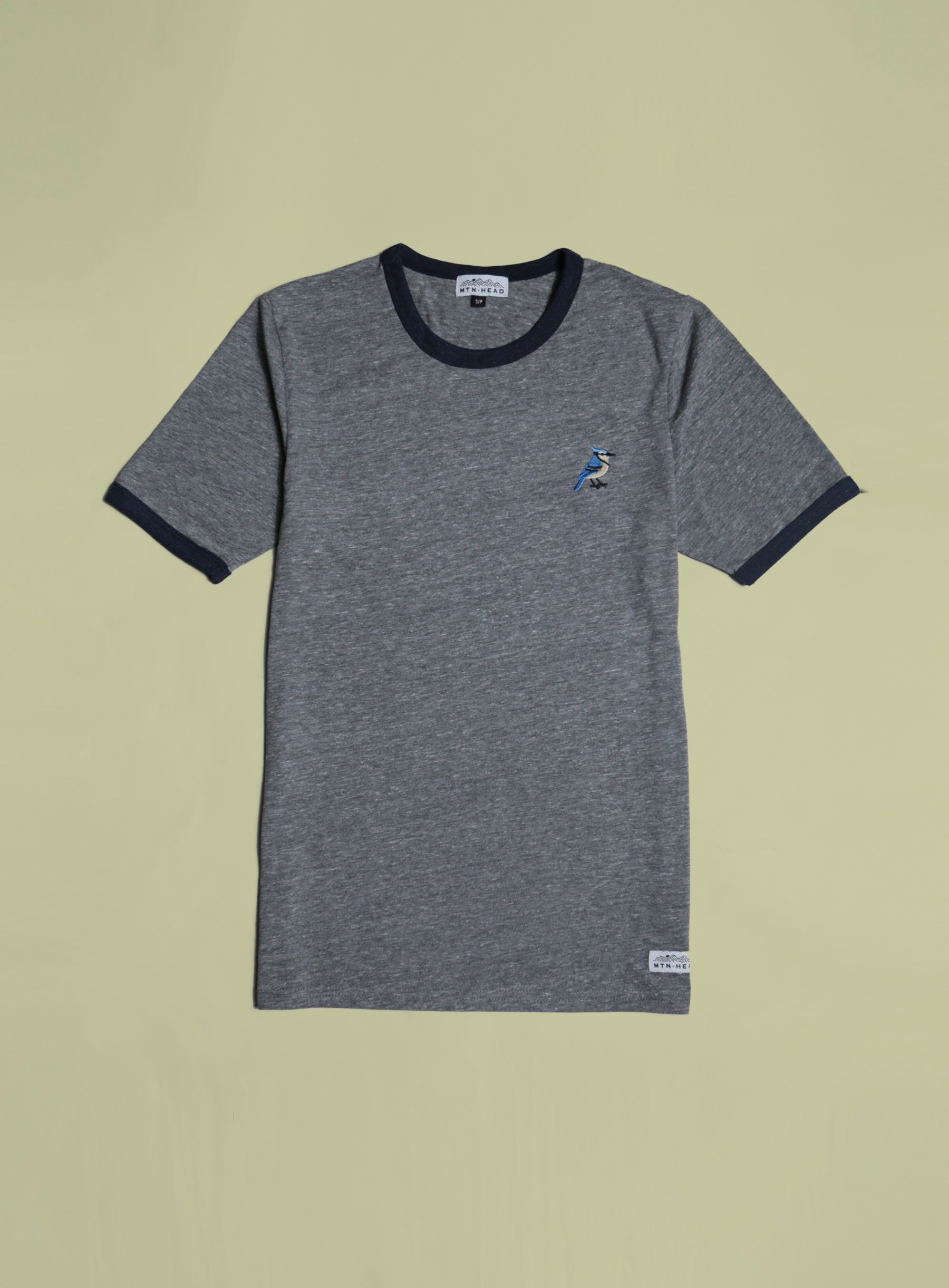 Ringer Tee - Heather Grey - Blue Jay Embroidery