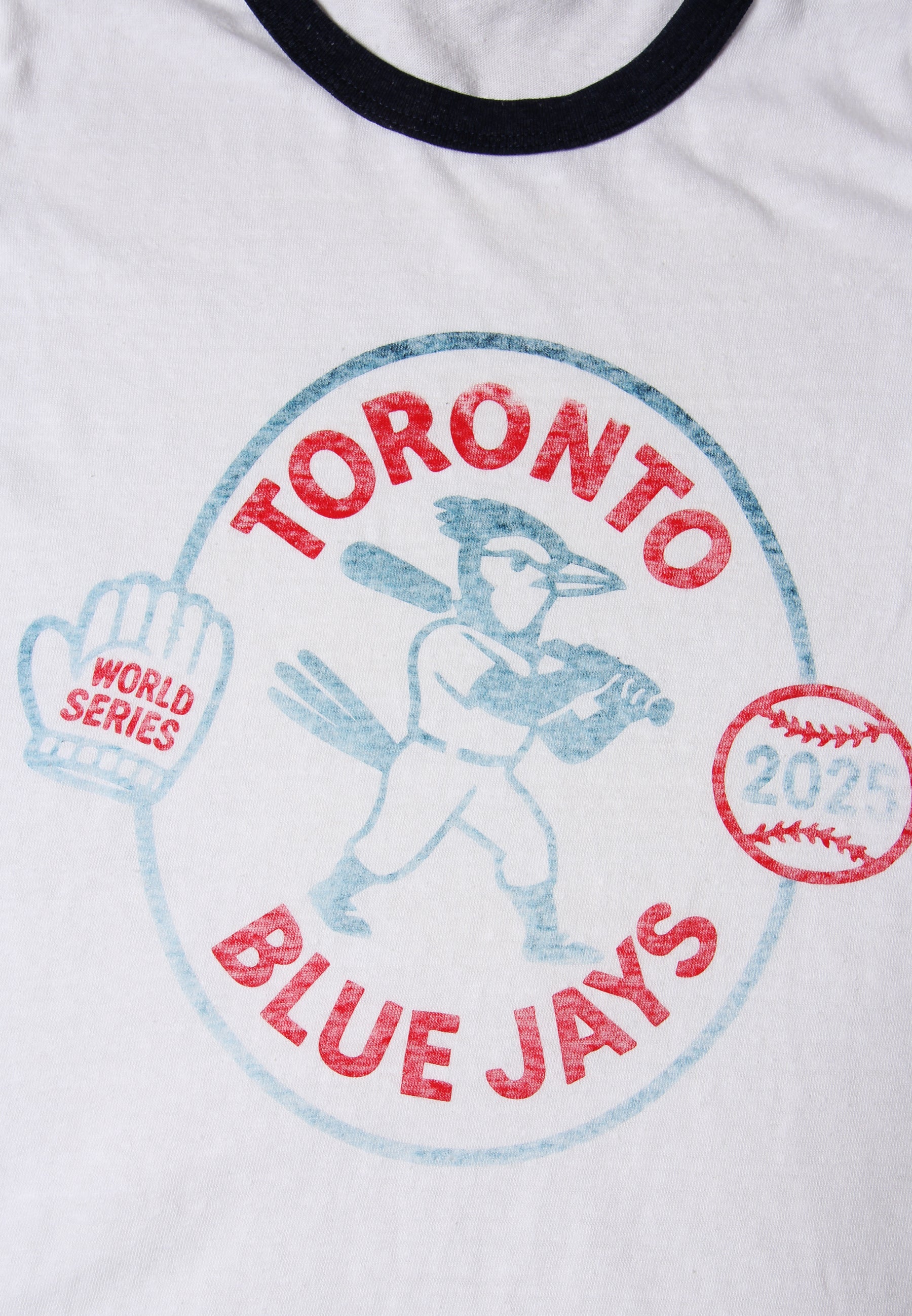 Ringer Tee - White - Blue Jays World Series Vintage Print