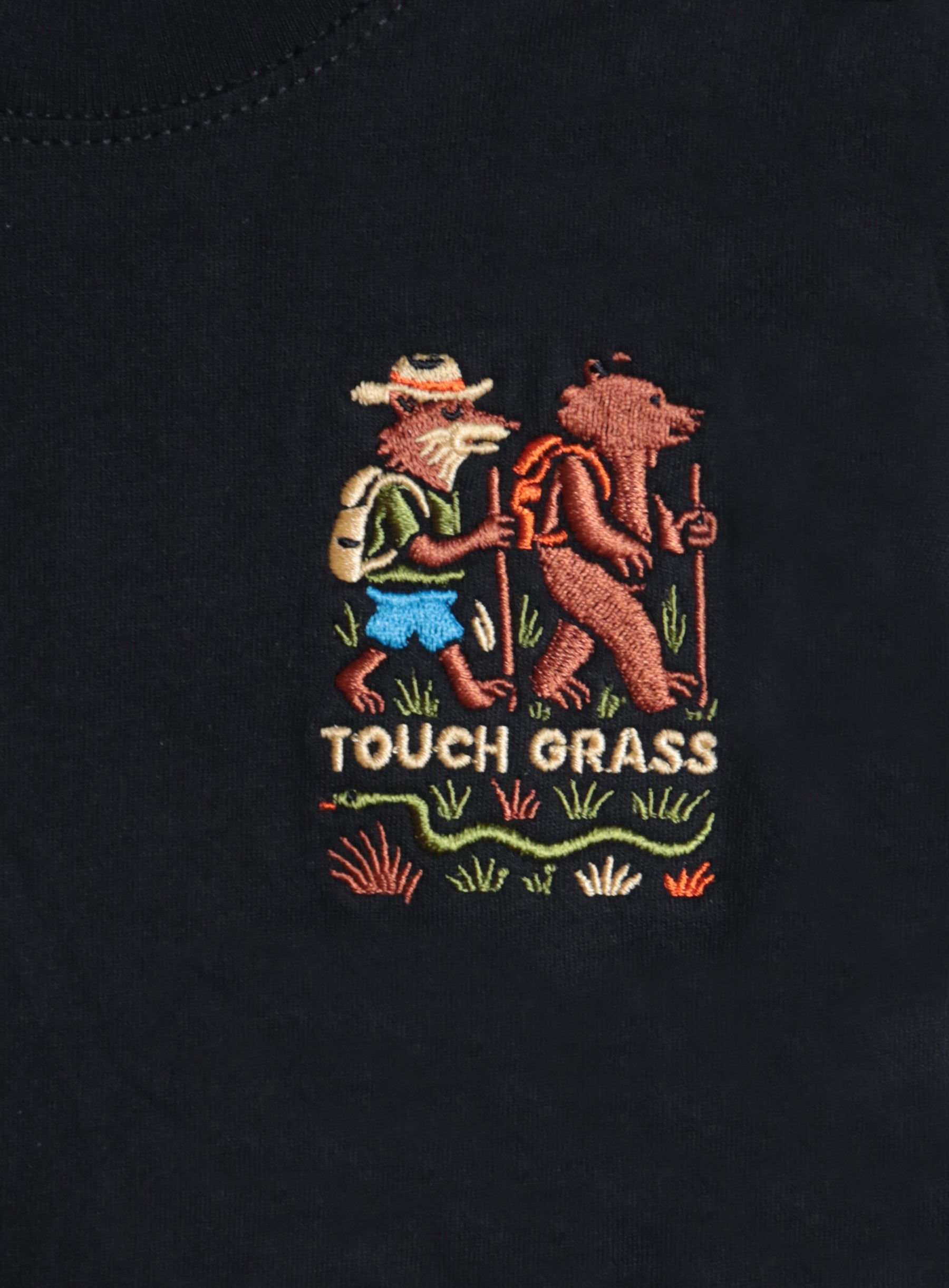 Baby/Kids Tee - Black - Touch Grass Embroidery