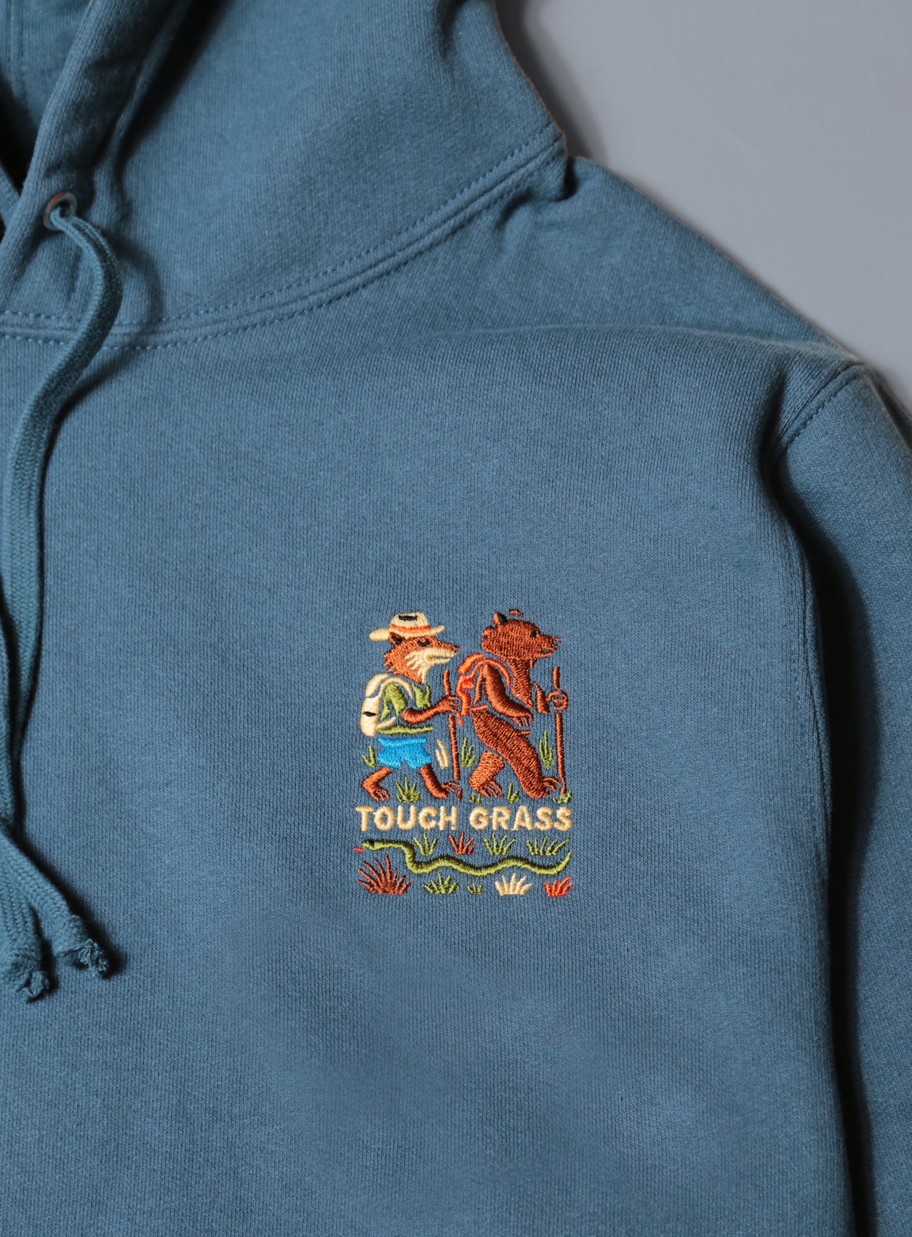 Pullover Cabin Hoodie - Ocean Blue - Touch Grass Embroidery