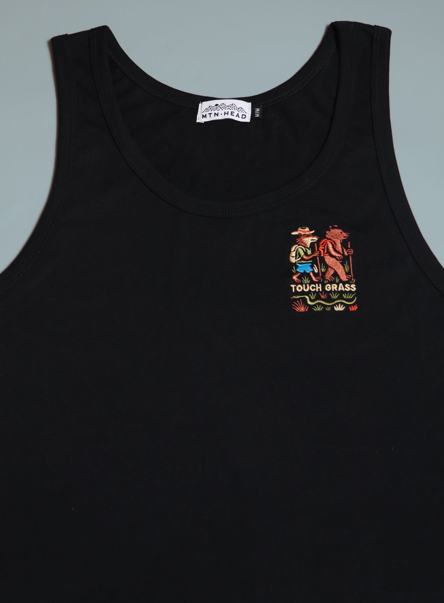 Tank Top - Black - Touch Grass Embroidery