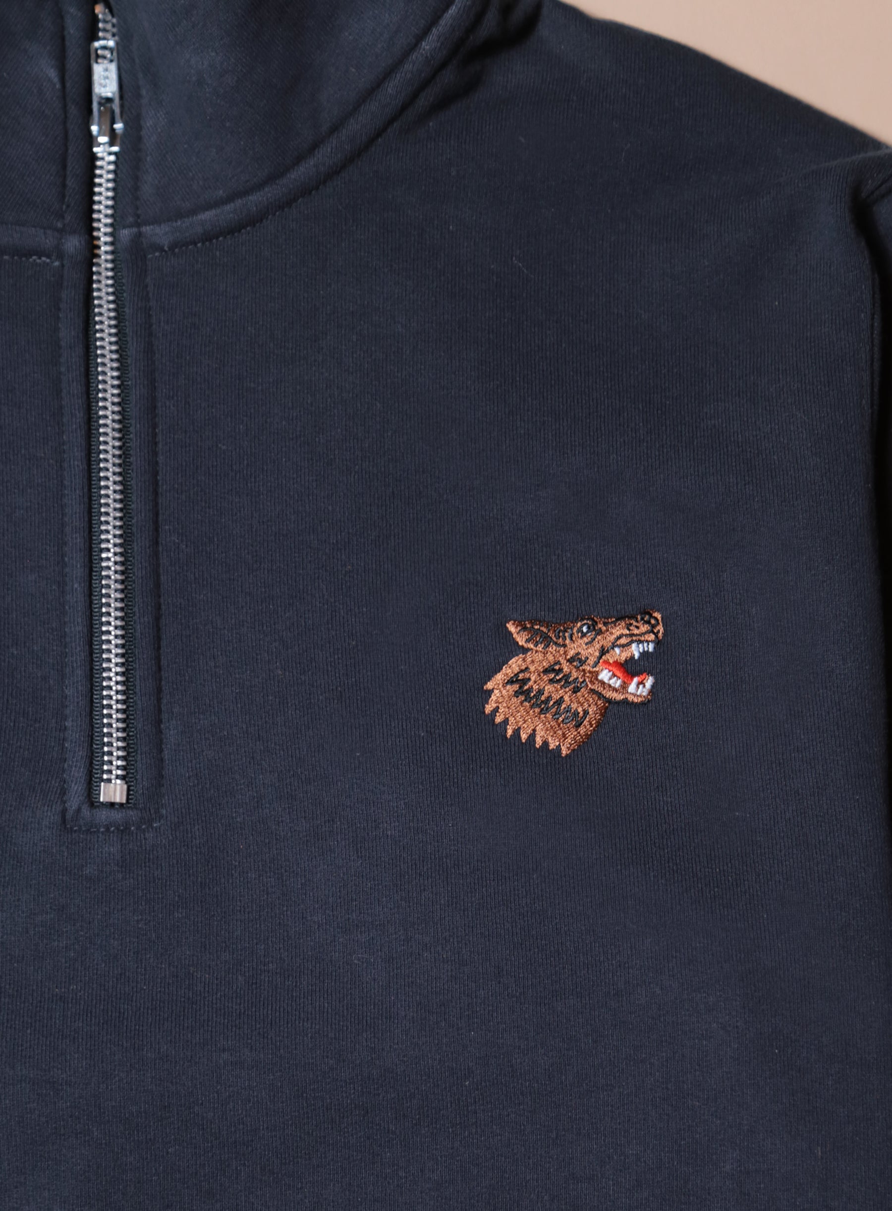 Cabin 1/4 Zip - Off-Black - Wolf Embroidery